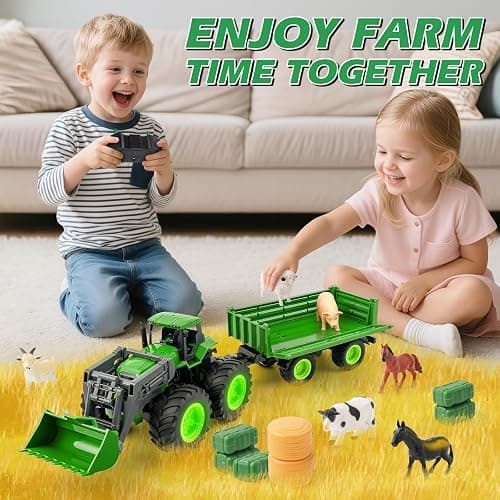 Remote Control Tractor Toy Set with Trailer & Farm Accessories, Light Up Farm Truck Toys for Boys & Girls 3, 4, 5, 6, 7 Year Old, 2.4 Ghz RC Tractor Toys, Ideal Christmas, Birthday Gifts for Kids thumbnail 6