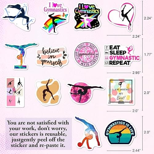 BEATRI Gymnastics Stickers 50Pcs Vinyl Waterproof Gymnastics Gifts Decor | Non-Repeating Decals, High-Definition Print for Laptop, Luggage, Water Bottle, Journaling & Travel Gear thumbnail 3