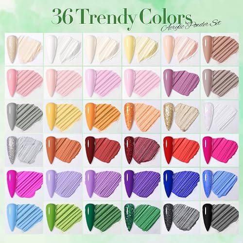 BORN PRETTY Acrylic Powder Set 36 Colors Acrylic Nail Powder Nude Pink Blue Yellow Purple Red Glitter Professional Polymer 3D Acrylic Nail Art Kit for French Nail Extension All Seasons Nail Carving thumbnail 2