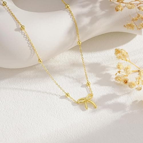 Yoosteel Valentines Gifts for Kids Teen Girls Her - Valentines Day Necklace 14K-Gold-Plated Dainty Bow Necklaces Cute Choker Small Tiny Bow Pendant Necklace Trendy Jewelry Gift for Teenage Girl Women thumbnail 8