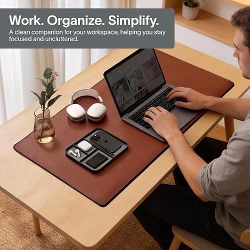 Nordik Leather Valet Tray - Pebble Black - 24x20 cm Medium Vegan Leather Tray for Entryway - Stylish Nightstand Organizer for Men - Modern Bedside Caddy - EDC Catchall for Keys Phone Wallet Jewellery thumbnail 5