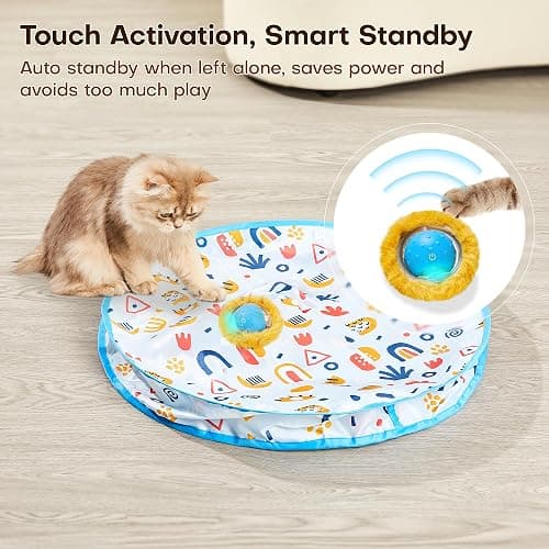 Potaroma Interactive Cat Toys, Fast Moving Ball in Play Mat, Automatic Motion Activated Ball Hide and Seek for Indoor Exercise Kicker, Animal Squeaky, 28 Inch Mat thumbnail 6