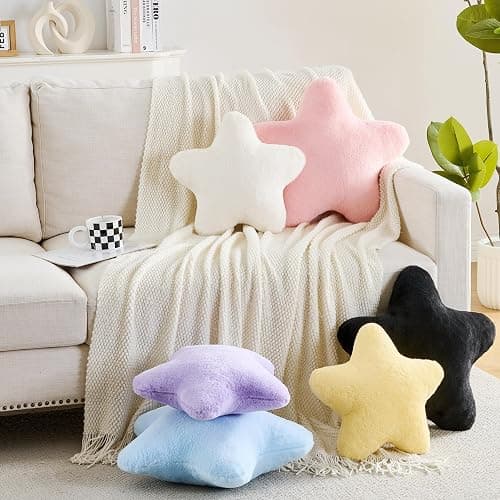 CANGHI Star Pillow 15.7" Yellow Star Shaped Decorative Throw Pillow for Couch Bed Aesthetic Plush Floor Seating Cushions with Soft Faux Rabbit Fur for Sofa Bedroom Living Room thumbnail 4