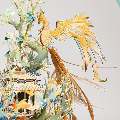 MU 3D Metal Puzzle Model Kits-Birds Pay Homage to The Phoenix, Adult DIY Kits Chinese Palace Puzzles and Teens Brain Teaser Jigsaw Miniature Building thumbnail 4