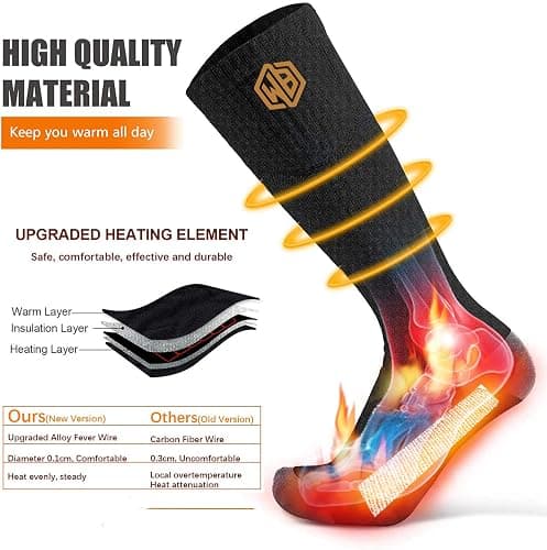 Rechargeable Electric Heated Socks Winter Heating Socks, 4000mAh Battery Powered Cold Weather Heat Socks for Sports Outdoor Hunting Skiing Riding Fishing - Image 1