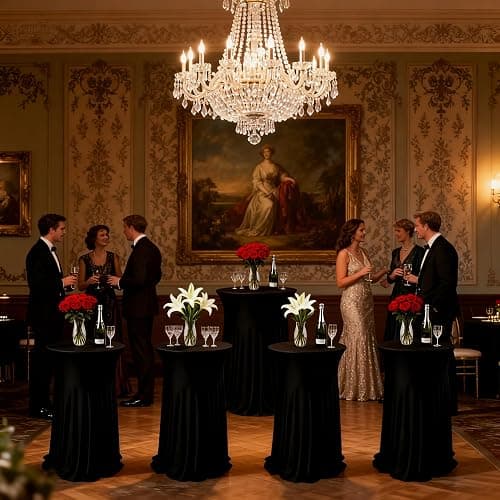 Lakluse 6 Pcs Black Spandex Stretch Round Cocktail Table Skirt, 32x43 Inch High Top Table Covers, Fitted Table Cloths for Wedding, Bar, Banquet, Party Decor & Event Supplies thumbnail 7
