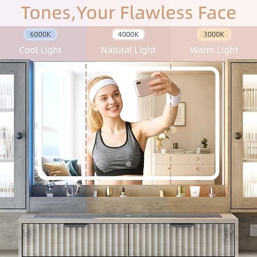 ANYMAPLE Fluted Vanity Desk with Mirror & Lights | 8 Drawers & 4 Cabinets, Tempered Glass Top, RGB Cabinet Lighting, 3-Color Dimmable Mirror, Charging Station thumbnail 4