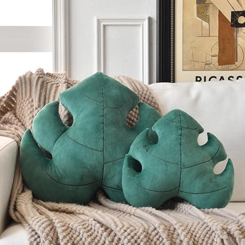 Leaf Pillow, Cute Decorative Throw Plant Pillow Aesthetic Decor Nature Pillow for Bed Couch, Leaves Shaped Pillow Perfect for Bedroom Living Room (Dark Green, 15 Inches) thumbnail 2