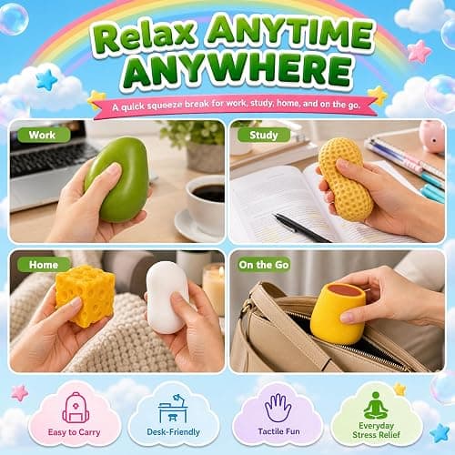 Tosgbv 5 Pack Crunchy Squishy Stress Ball, Peanut Soap Pudding Mango & Cheese ASMR Fidget, Sensory Squeeze Toy with Premium Box, Party Favors & Gifts thumbnail 3