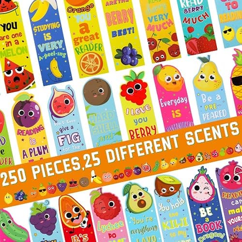 Fainne 250 Pcs Scented Bookmarks Kids Bulk Scratch and Sniff Bookmarks Fun Fruit Food Assorted Educational Bookmark for Students Teens Reader 25 Styles, 25 Scents thumbnail 6