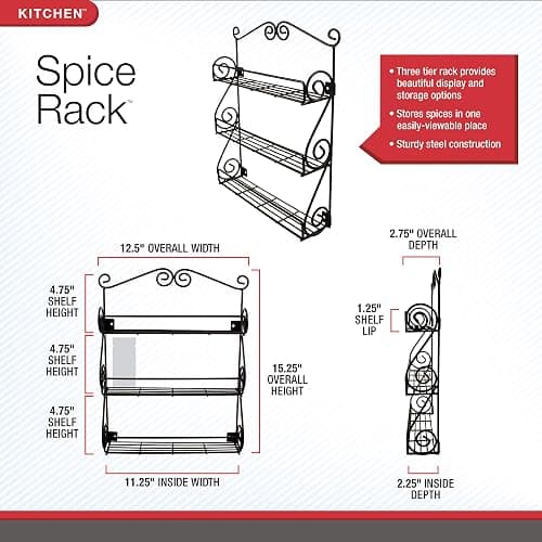 Spectrum Diversified Scroll Wall-Mounted Traditional Spice Rack Organizer for Cabinet & Kitchen, 3-Tier, Beauty & Nail Polish, 43710 thumbnail 2