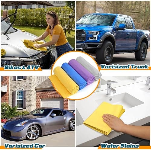 Idemeet Premium Shammy Towel for Car, Super Absorbent 2 Pack 26""x17"" Car Drying Towel, Reusable Soft Car Wash Cloth, Chamois Cloth for Car, Dust Remove, No Scratch/Spot/Streak, Blue & Purple thumbnail 7