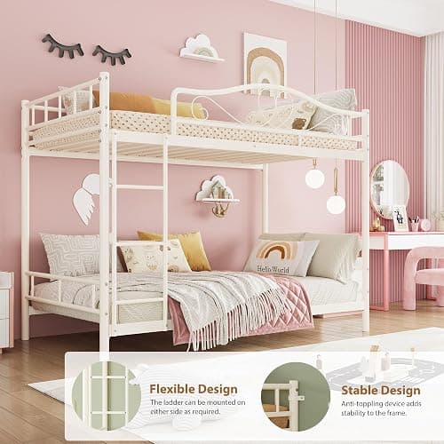 IDEALHOUSE Bunk Bed Twin Over Twin with Ladder & Full Safety Guardrail, Heavy Duty Metal Twin Over Twin Bunk Bed 400 Lbs Load Capacity, Space-Saving, Noise Free, No Box Spring Needed, Easy Assembly, C thumbnail 6