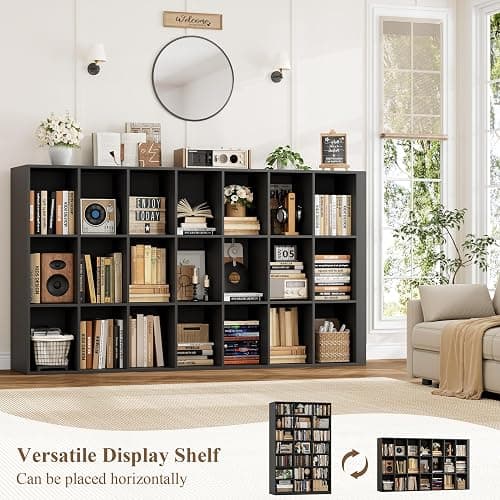 HOSTACK 86" H Triple Wide Bookshelf and Bookcase, 7 Tier Tall Bookshelf with Storage, Large Bookcase with 21 Open Display Storage Shelves, Wood Book Shelf Media CD DVD Storage for Living Room, Black thumbnail 6