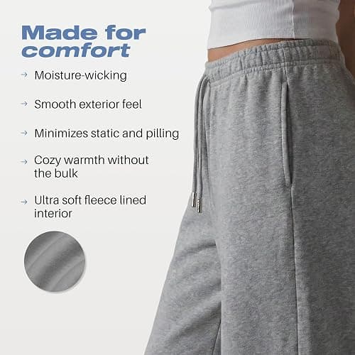Common Stitch 3 Pack Wide Leg Fleece Sweatpants for Women, Deep Pockets | Soft Fleece, Relaxed Fit, Elastic Drawstring Waist, Lounge, Travel, Everyday Wear thumbnail 5