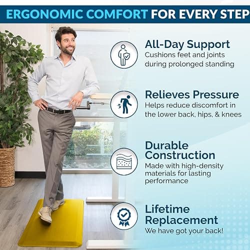 ComfiLife Anti Fatigue Floor Mat – 3/4 Inch Thick Kitchen Mats for Floor, Standing Desk Mat, Kitchen Rug – Comfort at Home, Office – Durable – Stain Resistant – Non-Slip Bottom (20" x 32", Mustard) thumbnail 3