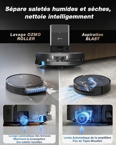 ECOVACS DEEBOT X9 PRO OMNI Robot Aspirateur Laveur, Aspirateur Robot 16600Pa, Ultra-fin, Technologie BLAST, Auto-nettoyage instantané OZMO ROLLER, ZeroTangle3.0, TruEdge2.0, Lavage à l'eau chaude,Noir thumbnail 2