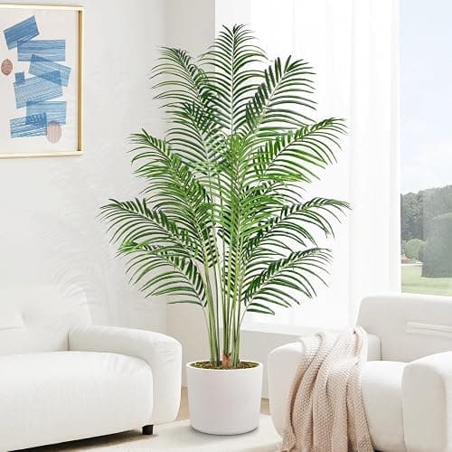 Keeplush Artificial Palm Tree 6ft Tall Fake Palm Tree Indoor Decor with 18 Leaves and Real Bark Design Faux Tropical Areca Palm Silk Floor Plant in Pot for Home Office Living Room Bedroom Decor 1pcs - Image 1