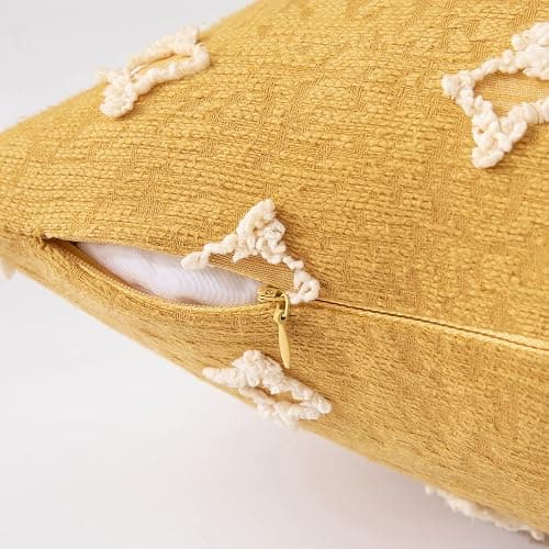 EMEMA Fall Mustard Yellow Decorative Throw Pillow Covers Rhombic Jacquard Pillowcase Cushion Case Square for Couch Sofa Bed Living Room Bedroom Set of 2, 18x18 Inch thumbnail 3