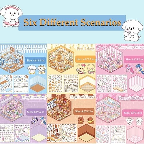 DIY 3D Sticker Scene 6 Sets of Stickers for Girls Make Your Own Mini Room Scene Stickers for Kids Cute Kawaii Sticker Therapy for Adult Relief Stress Pass The Time thumbnail 6