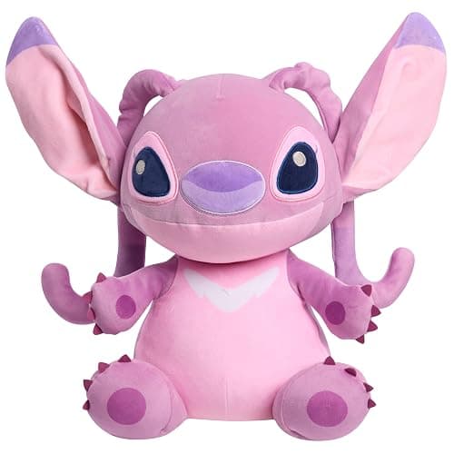 Disney Stitch Comfort Weighted Plush Angel, Officially Licensed, 14-inch Stuffed Animal, Super Soft Snuggly Stretchy Fabric, Alien, Pink, Kids Toys for Ages 3 Up by Just Play - Image 1