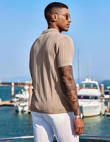 COOFANDY Men's Knit Shirts Short Sleeve Button Down Polo Shirt Fashion Casual Summer Beach Shirts thumbnail 3