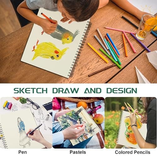 Sketch Book 8.5"x11", Spiral Sketchbook Pack of 2, SuFly 200 Sheets (68 lb/100gsm) Acid Free Sketch Pads for Drawing for Adults Spiral Bound with Hard Cover for Kids & Adults, 100 Sheets Each thumbnail 5
