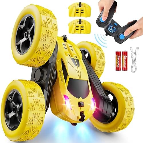 QUNREDA Remote Control Car,RC Car Toys for 6-12 Year Old Boys, Off Road RC Stunt Car 4WD 360° Rotating Remote Control Car for Kids, Boys Girls Gifts for Birthday, Christmas Yellow - Image 1