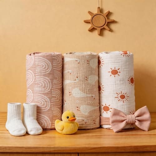 Axwang Muslin Swaddle Blanket for Newborn, 3 Pack, Soft Breathable Receiving Blanket, 38 x 40 Inches, Swaddle Wrap and Burping Cloth (Rainbow) thumbnail 2