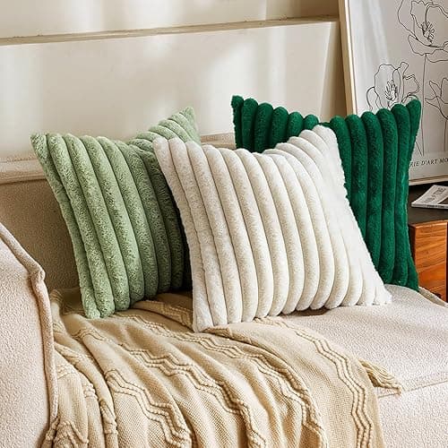 MIULEE Plüsch Kissenbezug 40x40 Weihnachten Deko Flauschige Kissenbezüge Kunstpelz Fell Sofakissen Flauschig Dekokissen Kissenhülle für Wohnzimmer Schlafzimmer Sofa Kuschelkissen Weiß 2er Set thumbnail 3