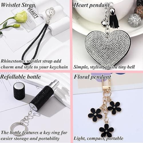 KLKOKVKE Gift Keychain Set for Women Including Wrist Strap, Heart Accessory, Petal Decor and Pom Pom thumbnail 7