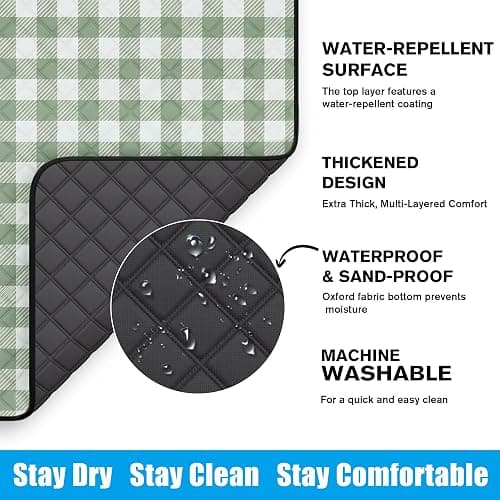 TigeJoy Extra Large Picnic Blanket Waterproof Foldable 80''x80'', Outdoor Picnic Mat Beach Blanket Sandproof for Park, Grass, Travel, Hiking, Camping Essentials, Gingham Picnic Blanket thumbnail 4