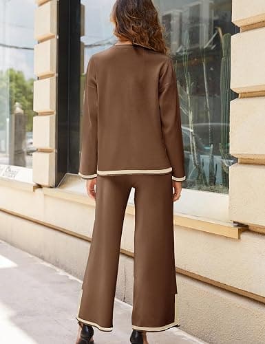Tanming Women's 2 Piece Outfits Long Sleeve Knit Sweater Top Wide Leg Pants Lounge Sets Tracksuits thumbnail 6