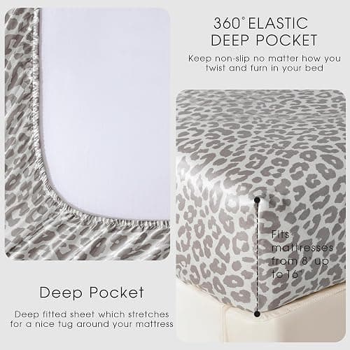 FreshCulture Satin Sheets Full Size - 4 Piece Luxury Soft Silky Full Size Bed Sheets, Similar to Silk Bed Sheet Set with 1 Deep Pocket Fitted Sheet, 1 Flat Sheet & 2 Pillowcases (Leopard) thumbnail 4