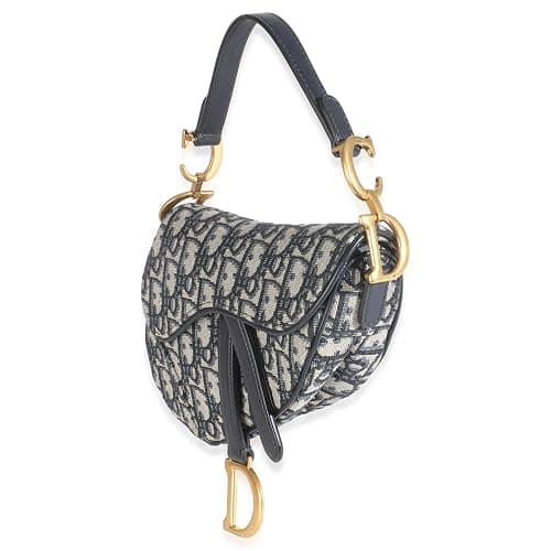 Dior, Pre-Loved Blue Oblique Canvas Mini Saddle Bag, Beige, Blue thumbnail 2