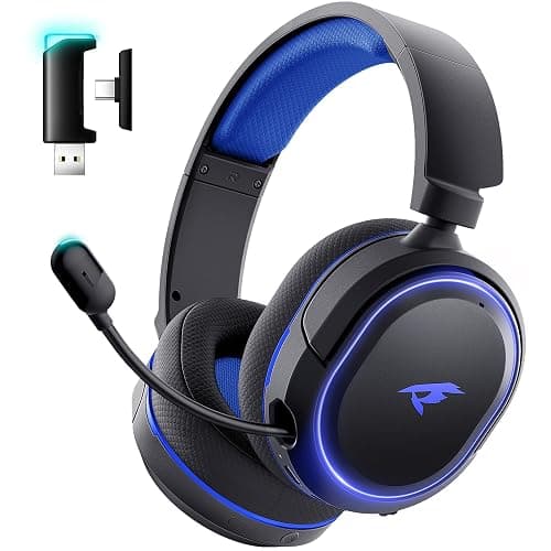 Wireless Gaming Headset, 7.1 Surround Sound, 2.4GHz USB Gaming Headphones with Bluetooth 5.4, 100H Battery, ENC Noise Canceling Mic, RGB Light, Wireless Headset for PC PS5 PS4 Mac Switch (Black-Blue) - Image 1
