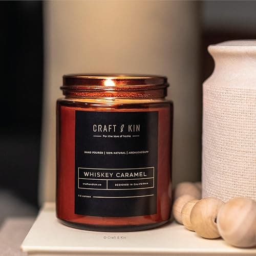 Craft & Kin Christmas Scented Candles for Men | Premium Whiskey Caramel Winter Candle | All-Natural Scent for Home | Long Lasting Holiday Candles with 45 Hour Burn Time, 8oz thumbnail 5