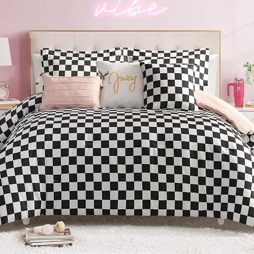 Juicy Couture Reversible Checkerboard Comforter Set 5-Piece Twin/Twin XL Set, Black/White - Image 1