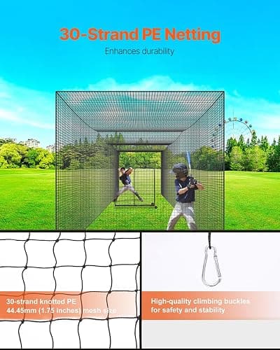 VEVOR Batting Netting,Training Net for Softball Baseball Batting Hitting | 10/35/42/55/70 FT Professional Practice Portable Pitching Cage,Heavy Duty Enclosed PE Net,Indoor,Outdoor,Backyard(NET ONLY) thumbnail 4
