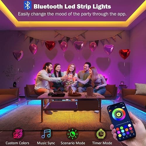 32.8ft Led Strip Lights Smart App Music Sync Color Changing RGB Led Light Strips Bluetooth LED Strips with Remote Led Lights for Bedroom Home Decoration thumbnail 2