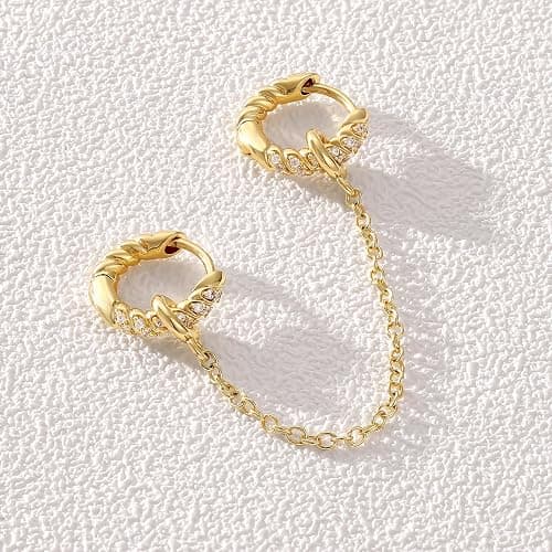KissYan Chain Earrings for Women, 14K Gold Plated Huggie Hoop Earrings Cubic Zirconia Detachable Multi-Wear Lightweight Hypoallergenic Dainty Jewelry Gifts thumbnail 5