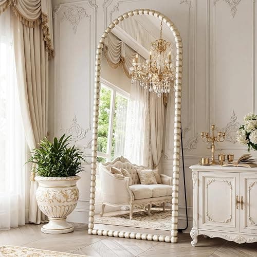 FlyEcho Antique Silver Full Length Mirror 71x28 in, Beaded Standing Mirror | Vintage Arched Large Floor Mirror with Stand Wall Mounted Mirror Decorative for Bedroom Living Room Cloakroom, PU Frame - Image 1