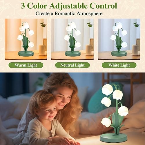 WERFOP Lily of The Valley Lamp, Green Flower Lamp for Home, 3 Color Adjustable Cute Bedside Night Light for Bedroom Dorm Living Room Office Home Decor (Green)​​ thumbnail 2