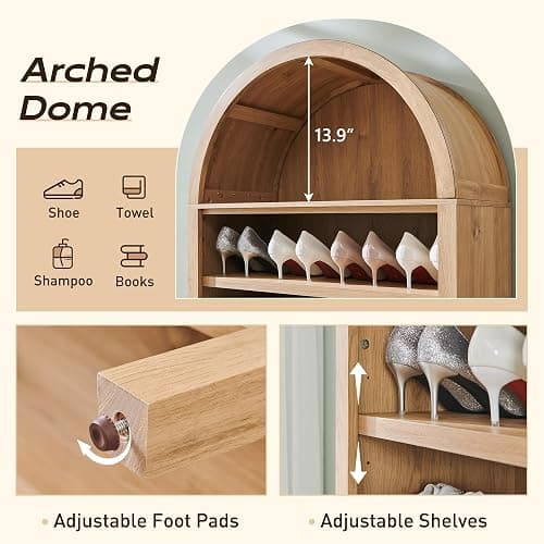 IFGET 71" Tall Arched Bookshelf, 7 Tiers Arch Bookcase with Storage, Modern Farmhouse Book Shelf with Adjustable Shelves, Wood Bookshelf w/Open Display Shelves for Living Room, Office (Natural) thumbnail 3