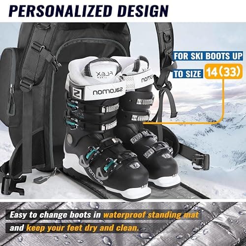 RESVIN Ski Boot Bag, 65L Durable Travel Backpack, 1680D Nylon Waterproof Snowboard Boot Bag, Skiing and Snowboarding Travel Luggage for Helmet, Goggles, Gloves, Outerwear & Accessories thumbnail 6