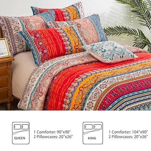 Goodidea Striped Bohemian Comforter Set Queen Size 3 Pieces Boho Hippie Geometric Bedding Set Soft Breathable Reversible Microfiber Boho Comforter with 2 Pillowcases(20"x26") thumbnail 6