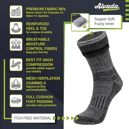 Alvada Warm Thermal Wool Socks for Winter Moisture Wicking and Breathable Cozy Boot Socks thumbnail 5
