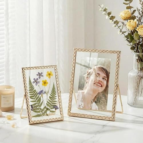 RICHFOCUS Gold 5x7 Floating Picture Frame for Photo 4x6 3.5x5 | 5 x 7 Metal Picture Frames with Double Glass for Tabletop|Modern Photo Frames Wedding|Home Decor thumbnail 2