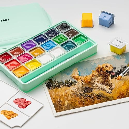 HIMI Gouache Paints Set, 18 Colors, 30g, jelly gouache paint set, Non Toxic Paint for Canvas and Paper, Art Supplies for Professionals, and More (Green Case thumbnail 5