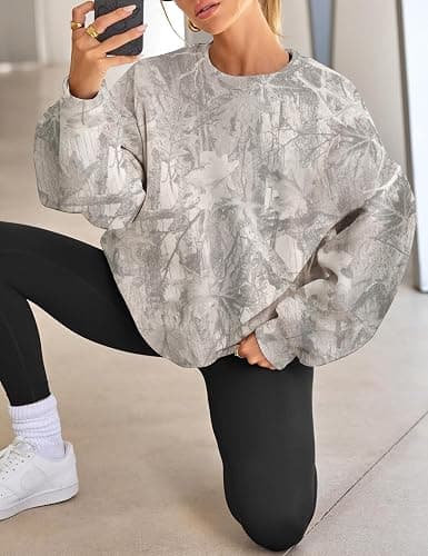JEIBKOUY Womens Camo Sweatshirt Oversized Graphic Maple Leaf Print Crewneck Long Sleeve Y2k Trendy Fall Pullover Hoodies thumbnail 6